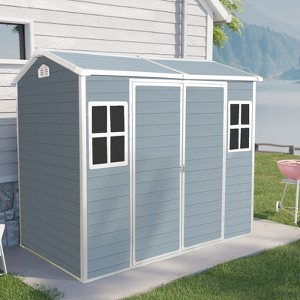 8x4 FT Resin Outdoor Storage Shed, Garden Storage Shed With Lockable Doors, Utility Tool Storage House for Backyard Garden Patio Lawn - 1 of 4