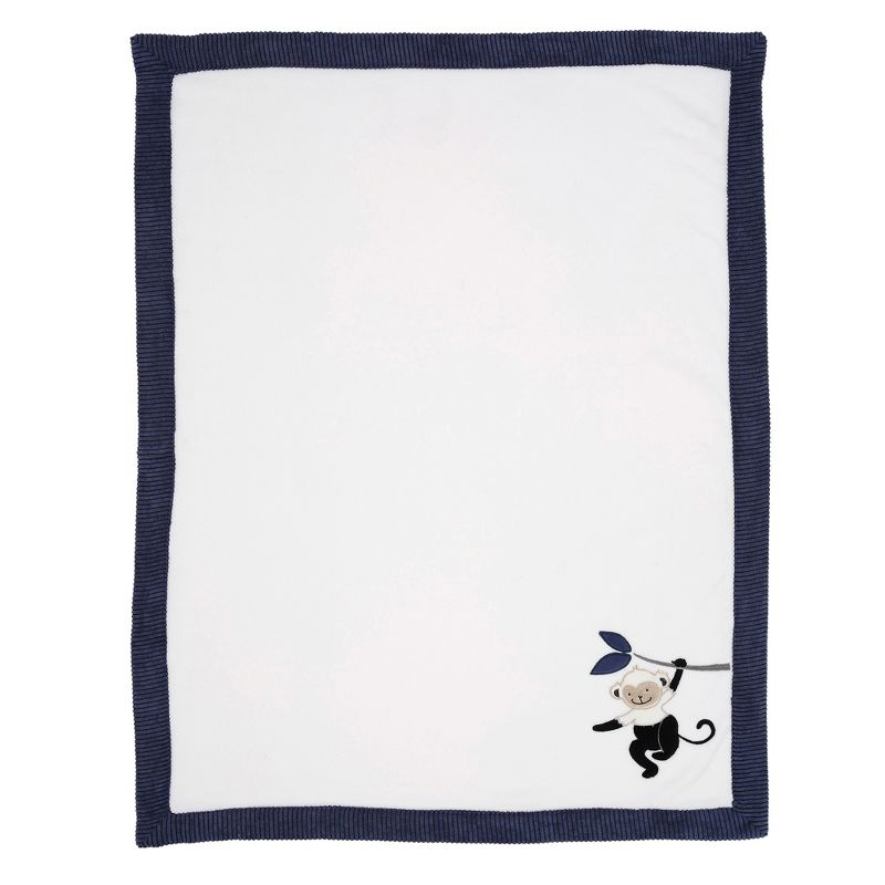 Lambs & Ivy Jungle Party White/Navy Monkey Soft Fleece Baby Blanket, 2 of 8