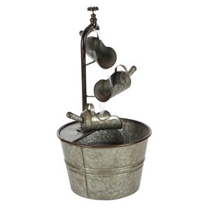 28" x 15" Farmhouse Galvanized Iron Fountain, Rustic Gray - Olivia & May: Wheel Handle Design, Freestanding - 1 of 4