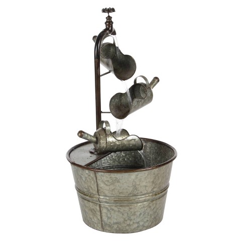 28" x 15" Farmhouse Galvanized Iron Fountain, Rustic Gray - Olivia & May: Wheel Handle Design, Freestanding - image 1 of 4