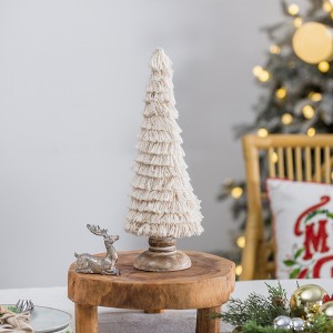 Whisen D3.9x15" Fringes Embellished Cone With Wooden Base, Christmas Decoration - Cream - 1 of 4