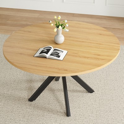 GlasFlength Desks, Round Dining Table with Mid-Century Style, Multi-Purpose, for Kitchen, Dining Room, Brown, 47.2"*47.2"*29.5"