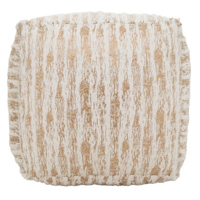 Gold Foil Print Faux Fur Pouf, 24" x 24" x 16"