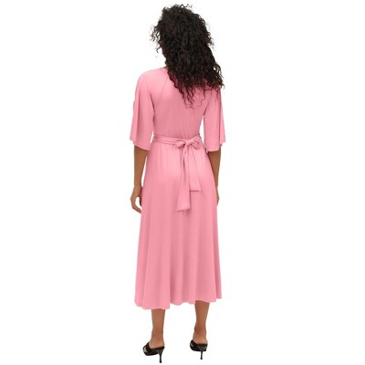 ellos Knit Midi Dress With Surplice Neckline & Waist Tie