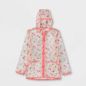 Girls' Cherry Print Rain Jacket - Cat & Jack™ Pink XL - 1 of 3