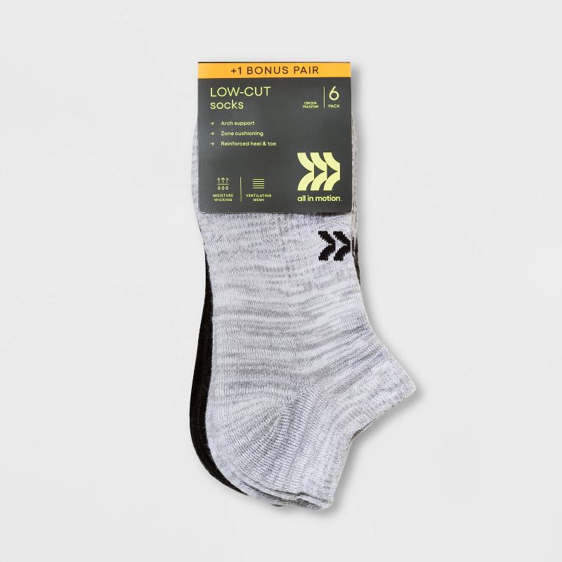 Women&#39;s Cushioned 6+1 Bonus Pack Low Cut Athletic Socks - All In Motion&#8482; Heather Gray/Black 4-10, 3 of 5