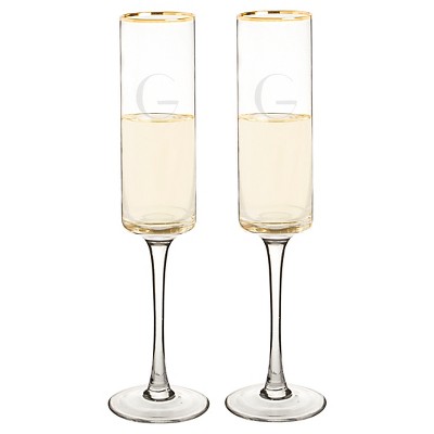 7oz 2ct 'G' Monogram Champagne Flute Gold