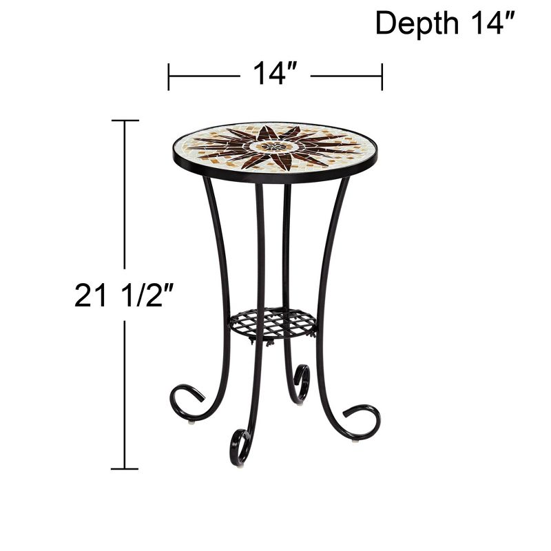 Teal Island Designs Rustic Black Round Outdoor Accent Side Tables 14" Wide Set of 2 Brown Mosaic Tabletop for Front Porch Patio Home House, 4 of 9