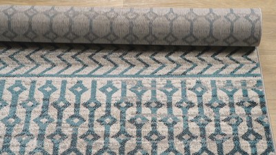 Blue Geometric Washable Round Synthetic Rug