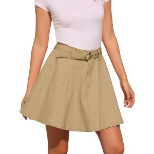 INSPIRE CHIC Women's Vintage Summer High Waist with Belt A-Line Mini Jean Skirts - 1 of 4