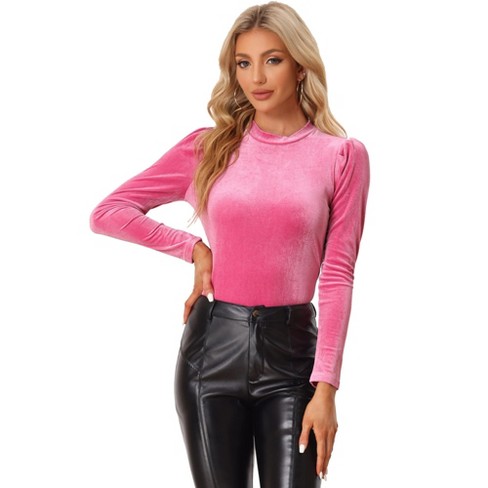 Allegra K Women's Casual Long Sleeve Cut Out Slim Fitted Basic Crop Tops Hot  Pink Large : Target