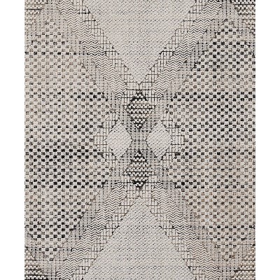 Geometric Black and Ivory Rectangular Synthetic Area Rug