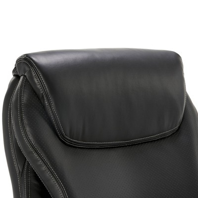 Hyland Black Bonded Leather Executive Office Chair with Wood Arms
