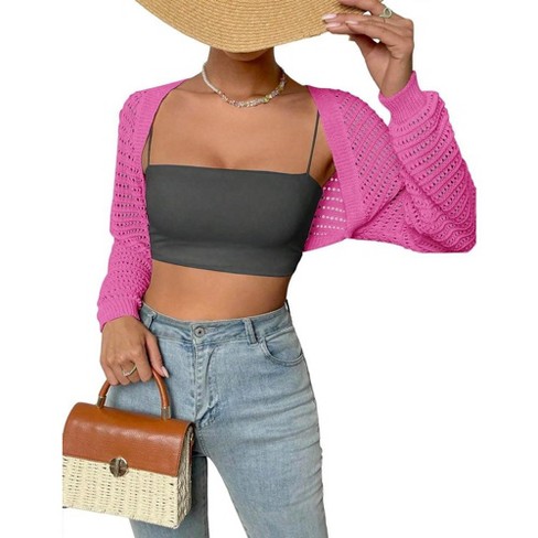 Womens Bolero Cropped Crochet Shrug Sweater Knit Cardigans With Lantern Sleeve Drop Shoulder Knit Bolero Sweater Rose S Target