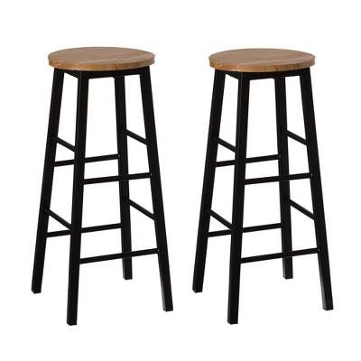 Vintiquewise Rustic Round Solid Wood Counter-Height Bar Stool with Footrest and Durable Steel Frame