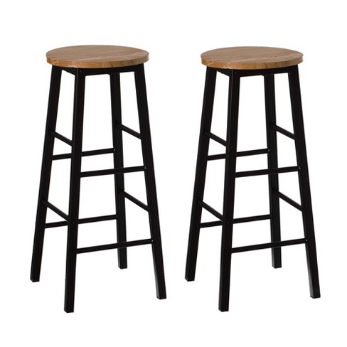 Vintiquewise Wooden Rustic Round Bar Stool with Footrest for Indoor and Outdoor