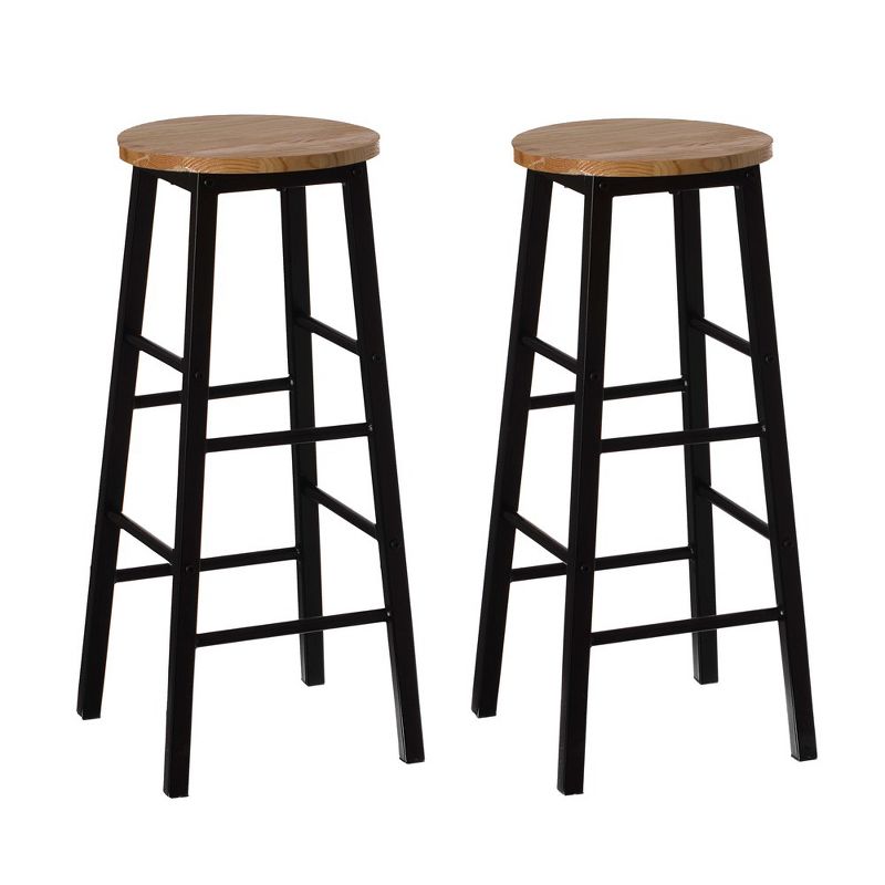 Vintiquewise Wooden Rustic Round Bar Stool with Footrest for Indoor and Outdoor, 1 of 8
