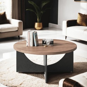 SAINTCY Rustic Round Coffee Table - 1 of 4