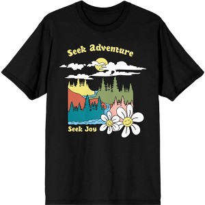 Positive Vibes Seek Adventure Seek Joy Forest Landscape Men's Black T-Shirt - 1 of 3