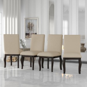 Akoasm Set of 4 Wood Upholstered Fabirc Dining Chairs with Nailhead-Beige - 1 of 4