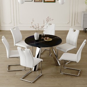6-Piece Dining Set with Sintered Stone Tabletop and Silver Metal Leg - 1 of 4