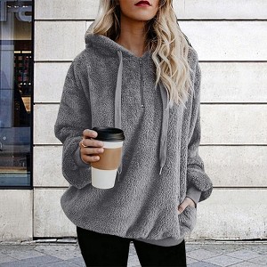 Ladies' Long - Sleeve Hooded Pullover Solid Fleece Sweatshirt - 1 of 4