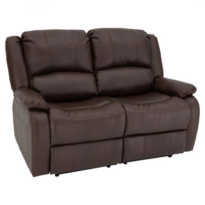 RecPro Charles Reclining Double Sofa Modular RV Faux Leather Furniture Luxury Comfort 2 Person Loveseat Lounger, 58 Inch, Mahogany