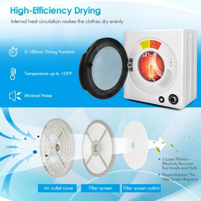 Compact White Stainless Steel Electric Laundry Dryer with Adjustable Exhaust Vent