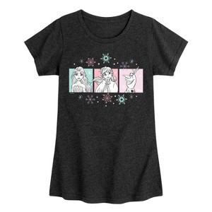 Girls' - Frozen 2 - Elsa Anna Olaf Pastel Grid Fitted Short Sleeve Graphic T-Shirt - 1 of 3
