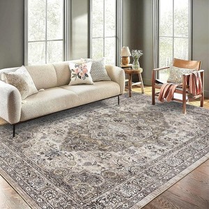 Floral Area Rug - Machine Washable, Stain Resistant with Non-Slip Backing, Low Pile Throw Carpet for Living Room Bedroom Nursery, Multi-Color & Size - 1 of 4