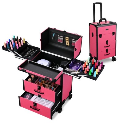 Byootique Rolling Makeup Train Case Cosmetic Storage Organizer Trolley 2 Drawers
