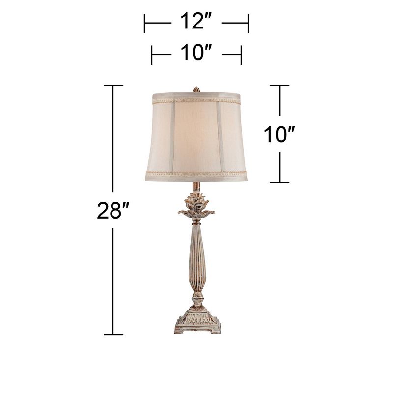 Regency Hill Petite Artichoke Font Traditional Table Lamp 28" Tall Antique White Washed Beige Fabric Bell Shade for Bedroom Living Room Nightstand, 4 of 9