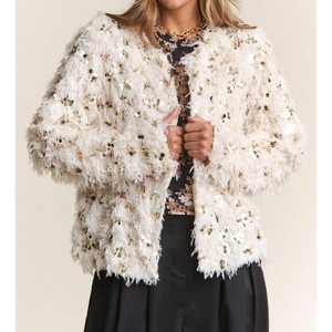 Women's Fuzzy Flair Soft Sequined Jacket - J.NNA - 1 of 3