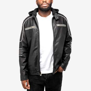 X RAY Men's Grainy PU Leather Hooded Jacket With Faux Shearing Lining