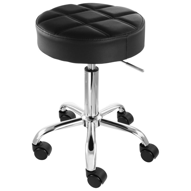 Elama Faux Leather Adjustable Backless Rolling Stool in Black with Chrome Base, 4 of 7