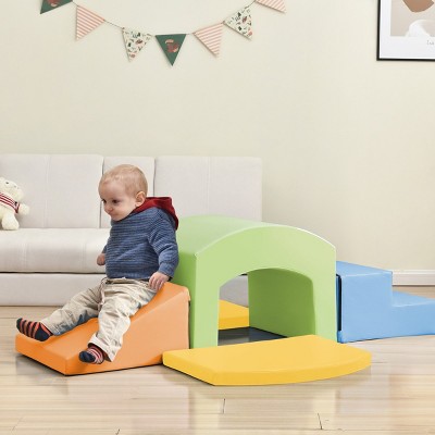 Baofuwish  Safe Soft Zone Single-Tunnel Foam Climber for Kids,Indoor Lightweight Play Equipment with Slide Stairs and Ramp,Soft Foam Playset
