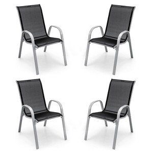 ADILE Outdoor Stackable Heavy Duty Dining Chairs Set of 4, Black - 1 of 4