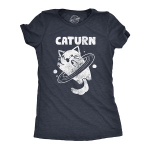 Womens Caturn T Shirt Funny Cute Saturn Kitten Planet Rings Outerspace Tee For Ladies - Crazy Dog Women's T Shirt - 1 of 4