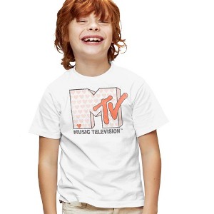 MTV Riot Heart Kids T Shirt for Youth Boys and Girls, White - 1 of 4