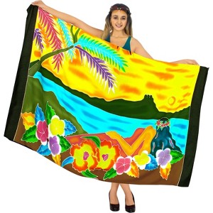 LA LEELA Women's Cover up Wrap Sarong Swimwear Wraps One Size Ink Leaves - 1 of 4