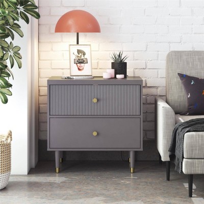 Graphite Gray 2-Drawer Nightstand with Gold Accents