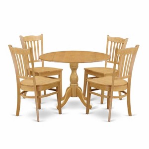 HomeStock 5-Piece Natural Oak Finish Solid Wood Top Dining table with 4 Chairs with Slat Back - 1 of 4