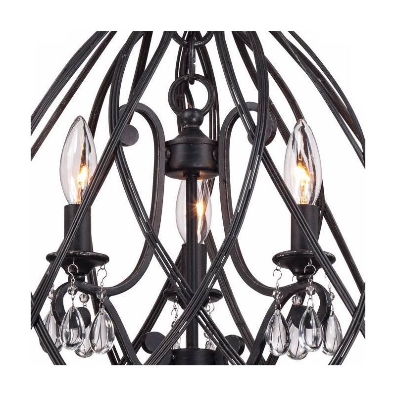 Franklin Iron Works Black Pendant Chandelier Lighting 16" Wide Industrial Rustic Bell Cage 3-Light Fixture for Dining Room House Foyer Kitchen Island, 3 of 8