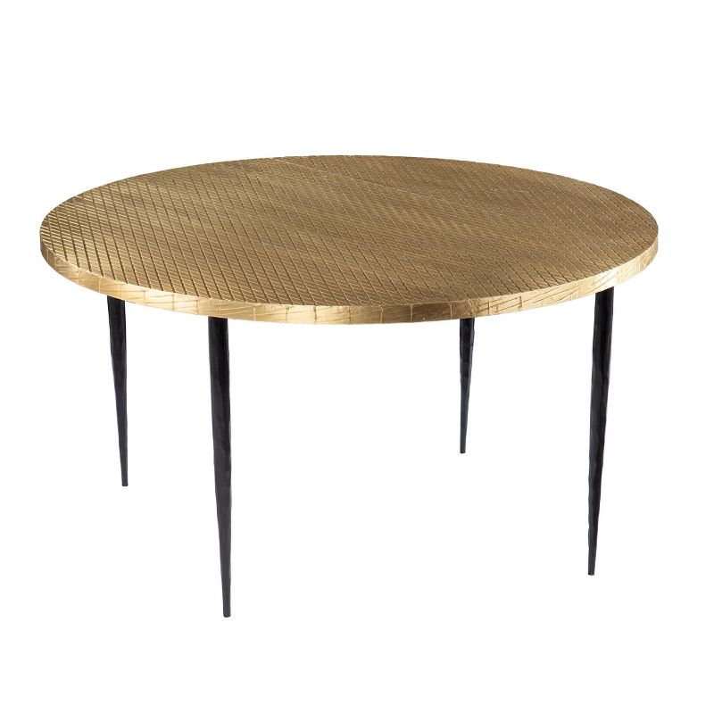 Haddfield Round Cocktail Table with Embossed Top Brass/Black - Aiden Lane, 6 of 11