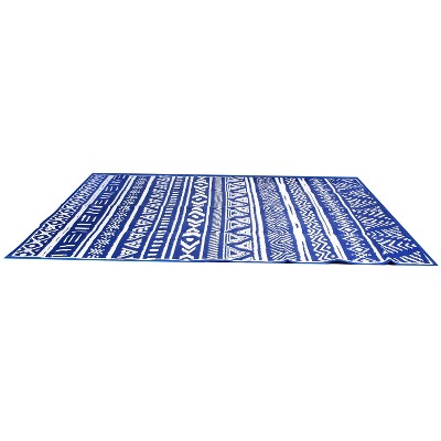 NewHome"4.98x8 FT Reversible Outdoor Rug, Waterproof Mat with Storage Bag for Patio, Picnic, RV, Blue/White"Blue White