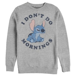 Men's Lilo & Stitch I Don't Do Mornings Light Blue Sweatshirt - 1 of 4