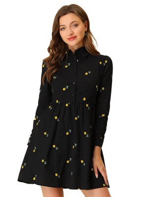 INSPIRE CHIC Women's Casual Long Sleeve Half Placket Embroidered Floral Mini Shirt Dress