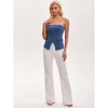 INSPIRE CHIC Women's Denim Button Front Elastic Back Crop Pockets Decor Strapless Bandeau Tube Tops - 3 of 4