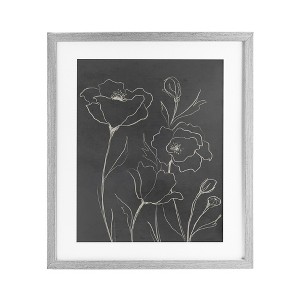Stupell Industries Gray Poppies Outline Framed Print Under Glass - 1 of 4
