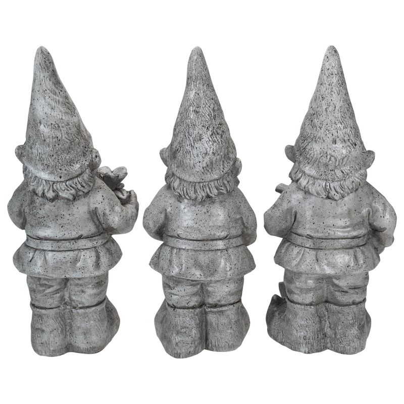 Northlight Set of 3 Gray Gardening Garden Gnomes Outdoor Statues 15.75", 5 of 6